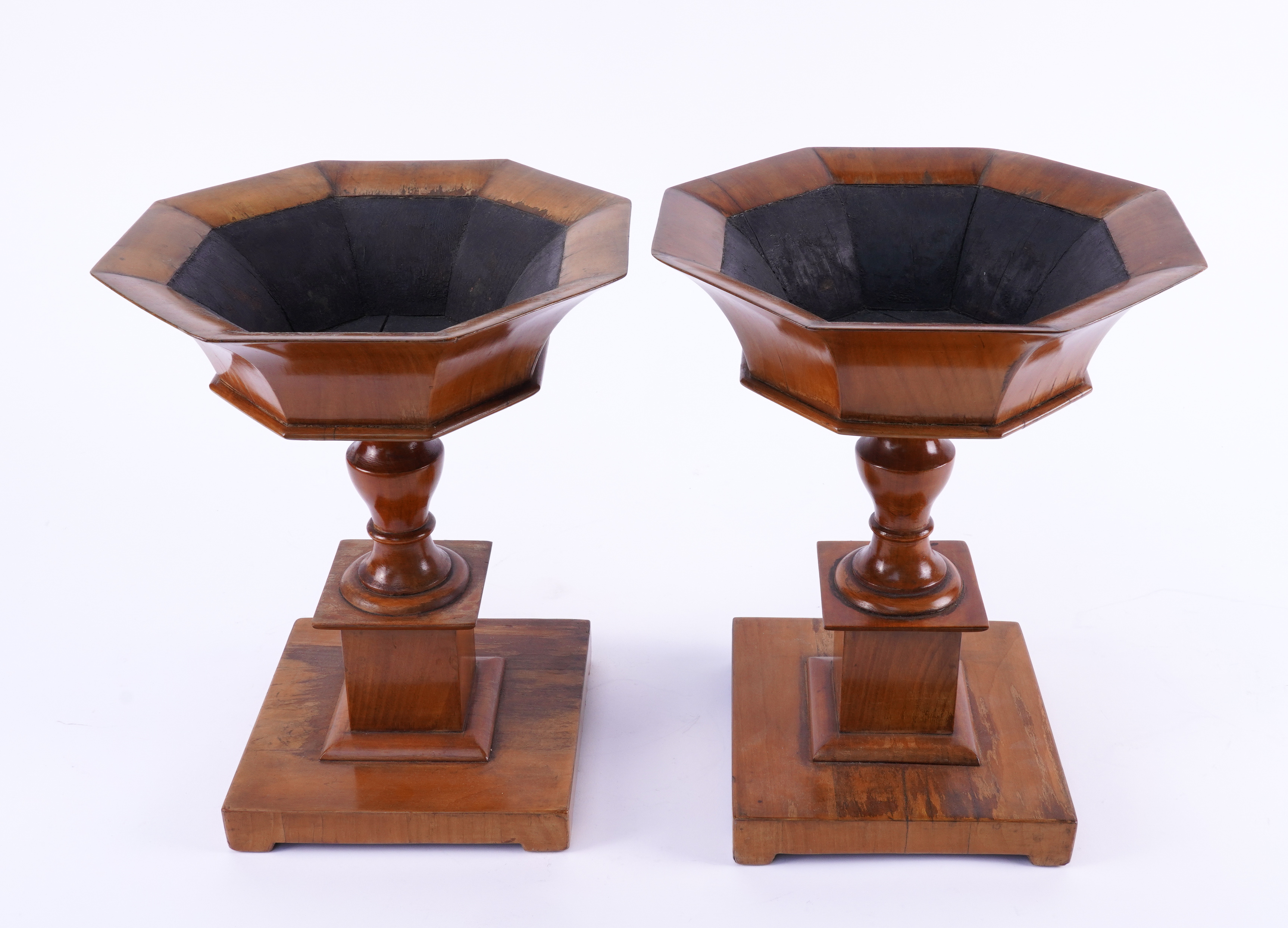A PAIR OF FRUITWOOD OCTAGONAL TAZZA OR TABLE JARDINIERES (2) - Image 2 of 3