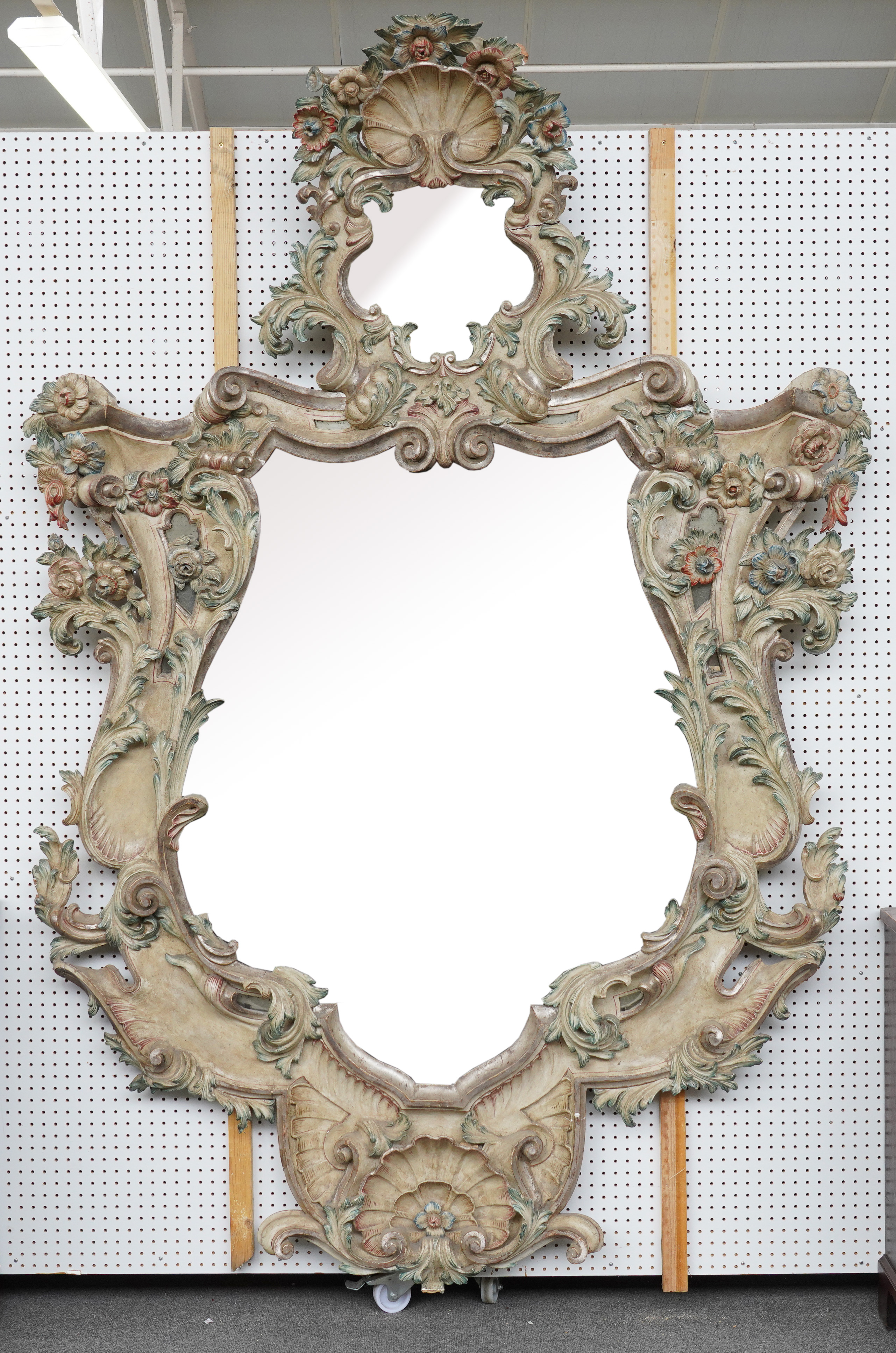 A LARGE 18TH CENTURY ITALIAN POLYCHROME PAINTED MIRROR
