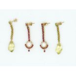 TWO PAIRS OF GEM SET PENDANT EARRINGS (2)