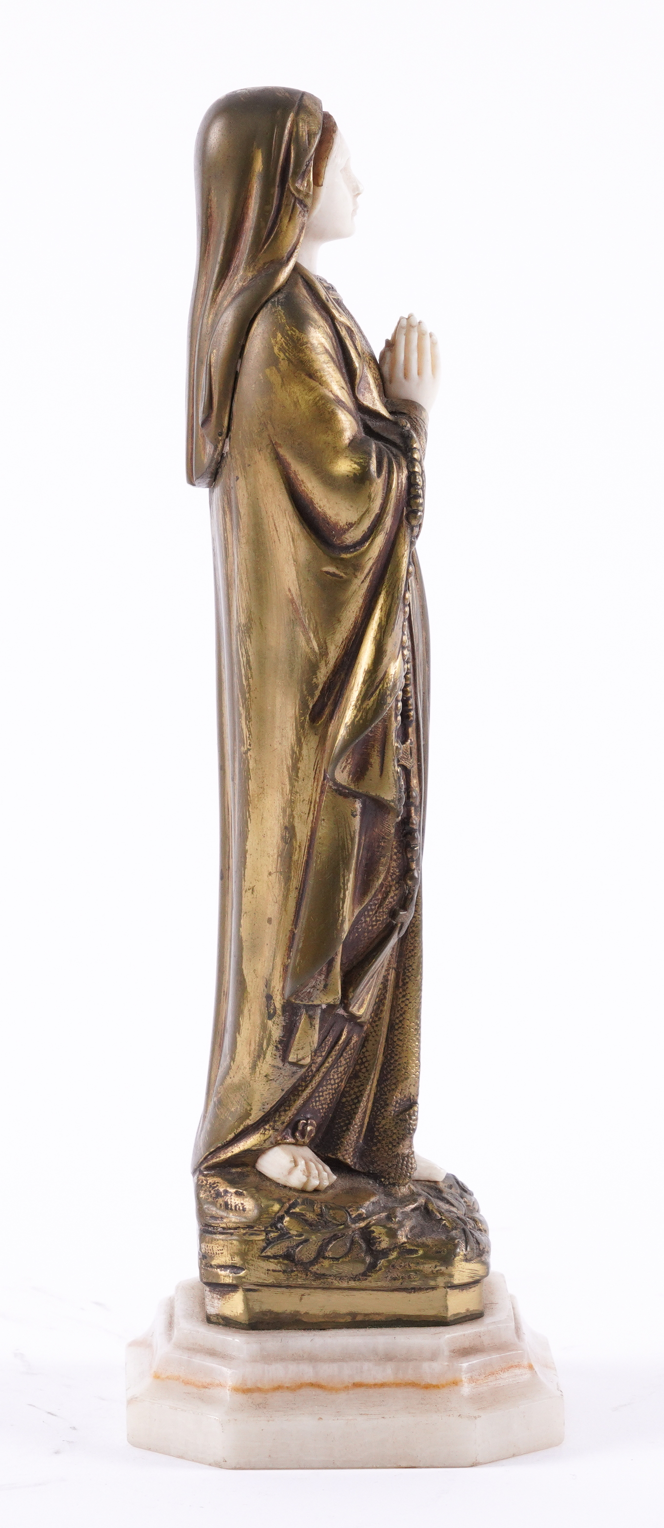 DOMINIQUE ALONZO (FRENCH ACT. 1910-1930): A GILT-BRONZE AND IVORY FIGURE OF THE VIRGIN OF LOURDES - Image 4 of 4