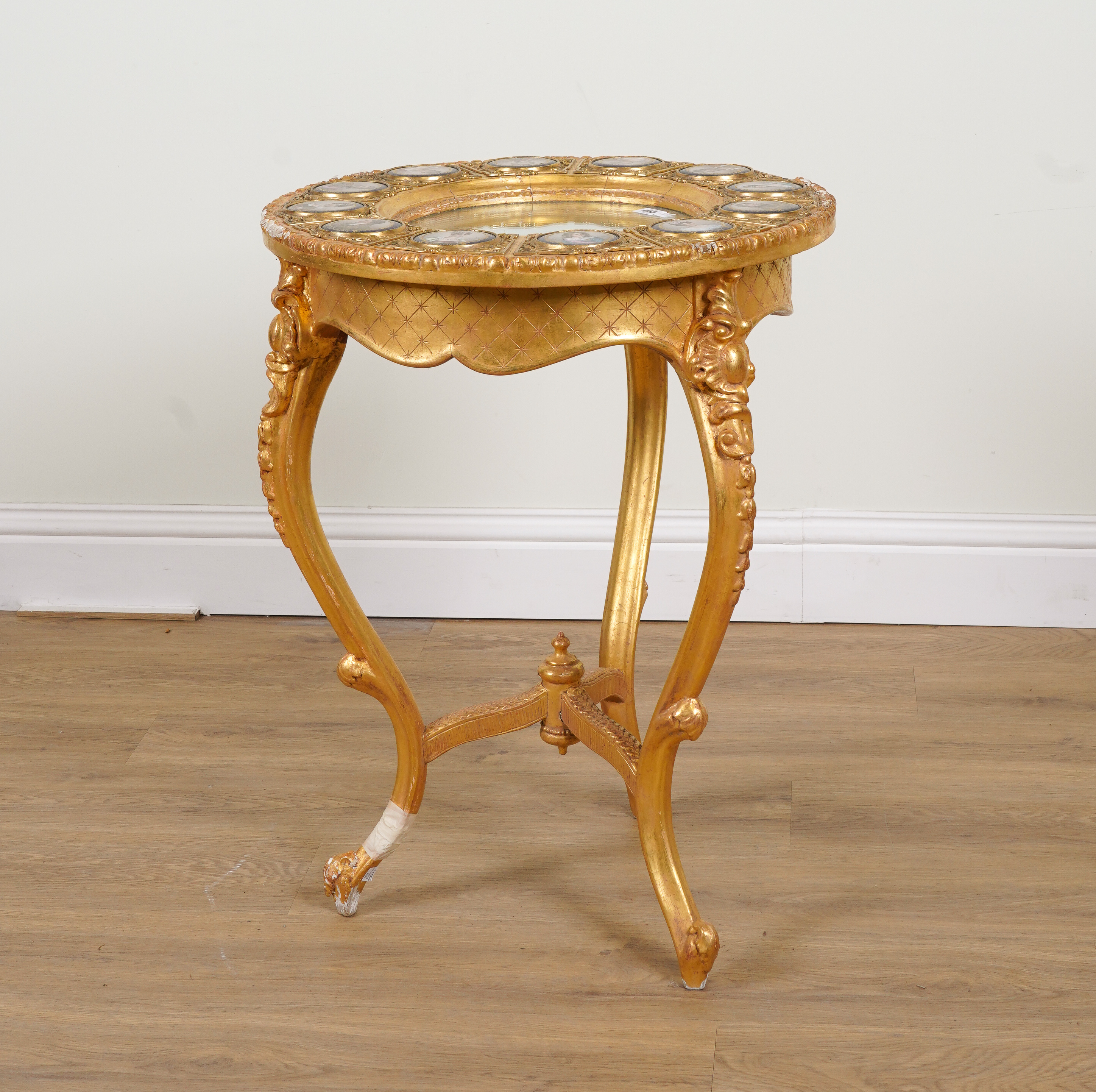 A LATE 19TH CENTURY FRENCH BRONZE AND PARIS PORCELAIN INSET GILT FRAMED TABLE