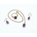 A 9CT ROSE GOLD AMETHYST AND DIAMOND SET OF THREE (3)