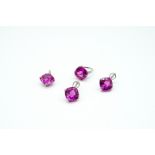 A SYNTHETIC PINK SAPPHIRE AND DIAMOND SET OF JEWELLERY (3)