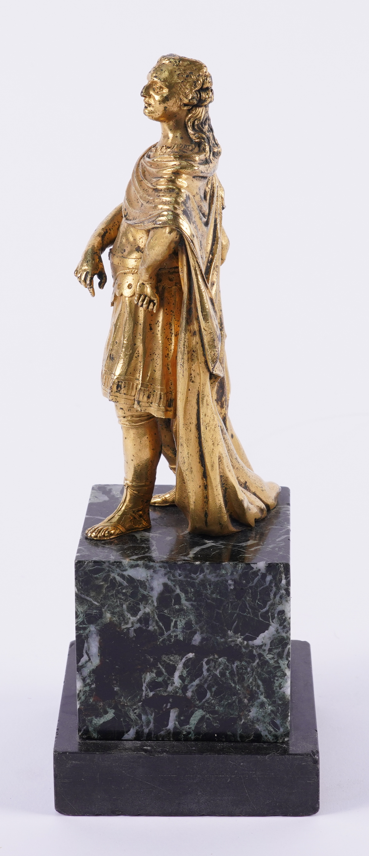 A GILT-BRONZE FIGURE OF A MONARCH MODELLED AS A ROMAN EMPEROR MOUNTED ON A VERDI GRIS MARBLE... - Image 2 of 4