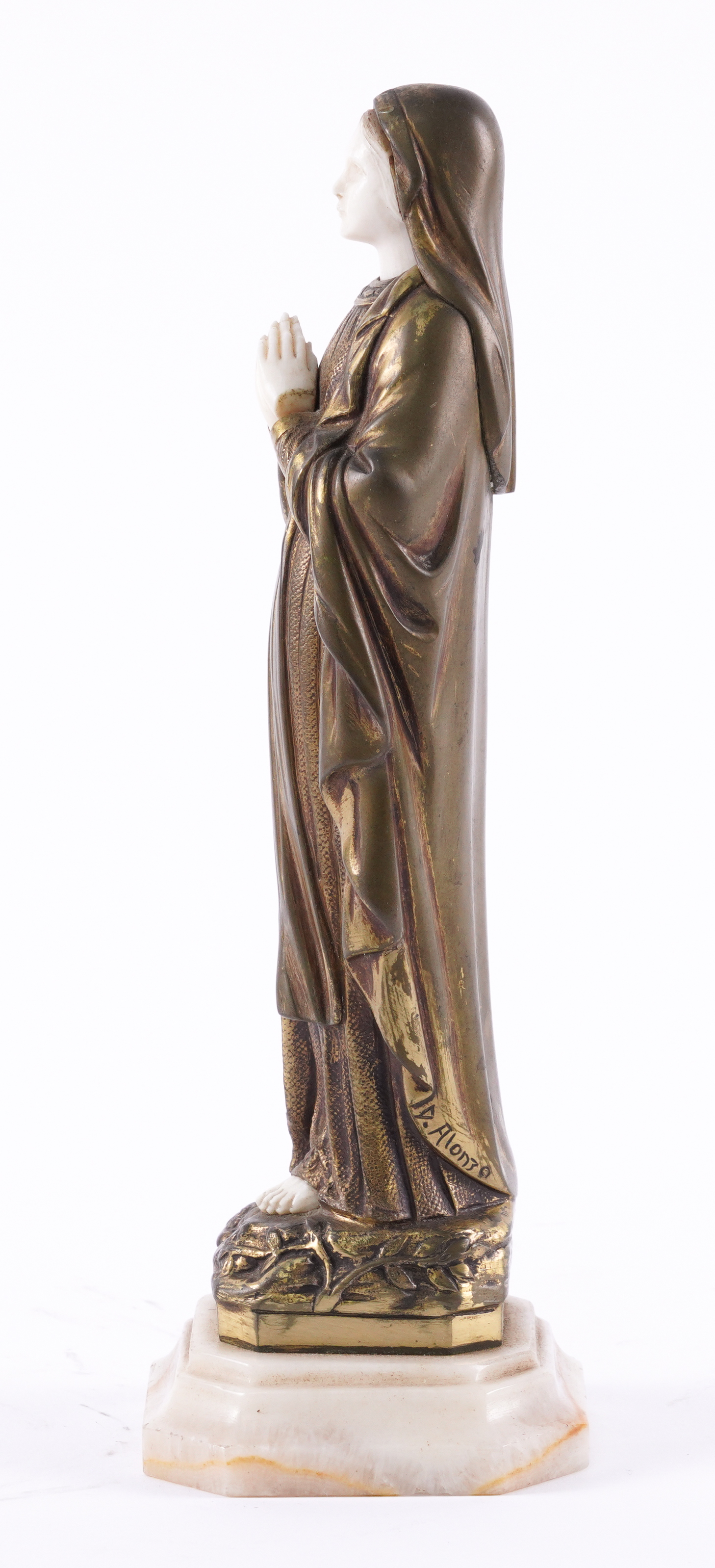 DOMINIQUE ALONZO (FRENCH ACT. 1910-1930): A GILT-BRONZE AND IVORY FIGURE OF THE VIRGIN OF LOURDES - Image 2 of 4