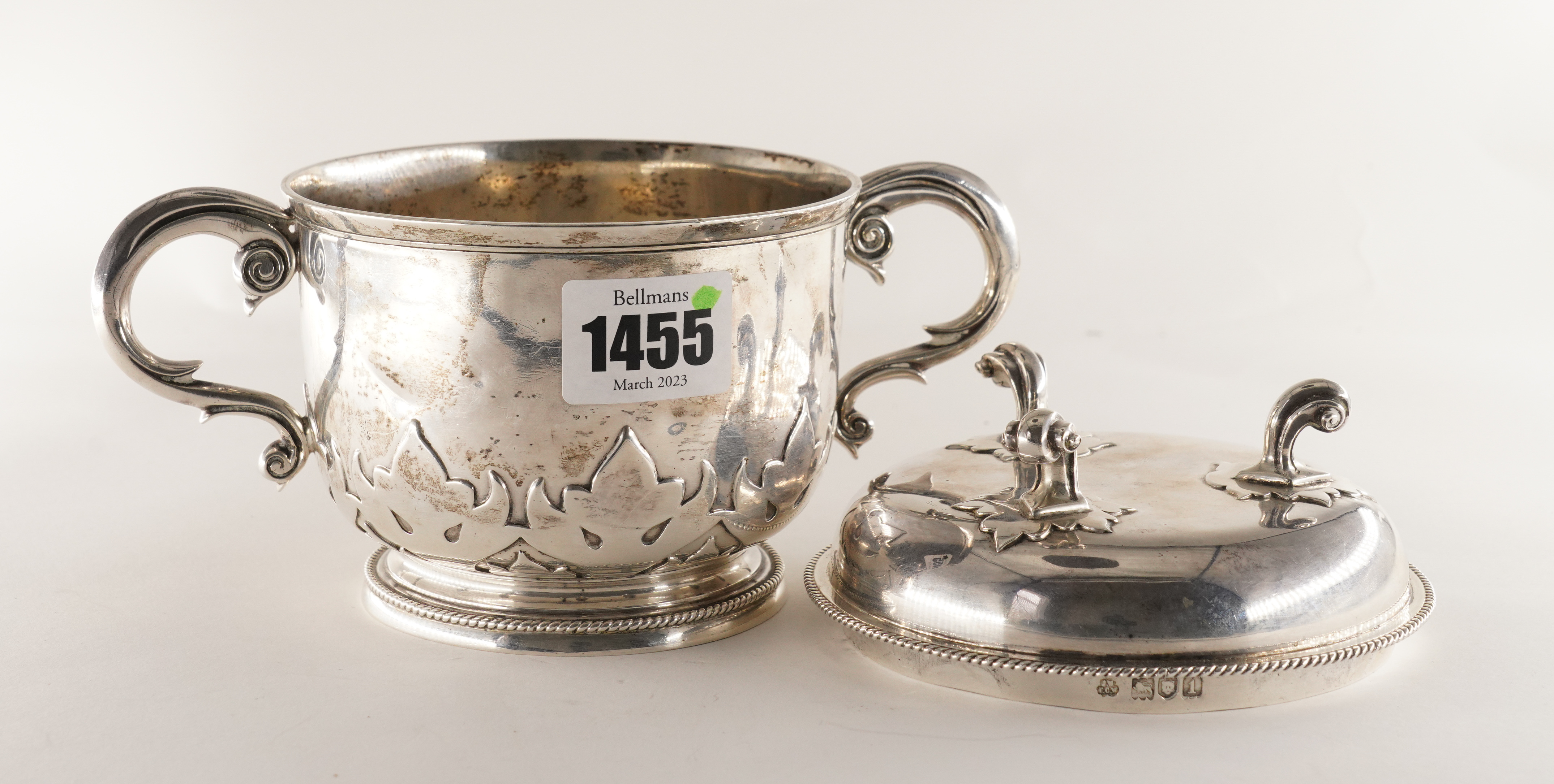 A SILVER TWIN HANDLED CUP AND COVER - Image 2 of 3