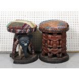 TWO TRIBAL STYLE HARDWOOD CIRCULAR STOOLS (2)