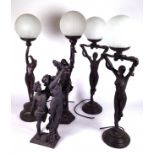 FOUR MODERN FAUX BRONZE FIGURAL TABLE LAMPS (5)
