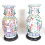 A PAIR OF MODERN CHINESE FAMILLE VERTE DECORATED BALUSTER VASES (2)