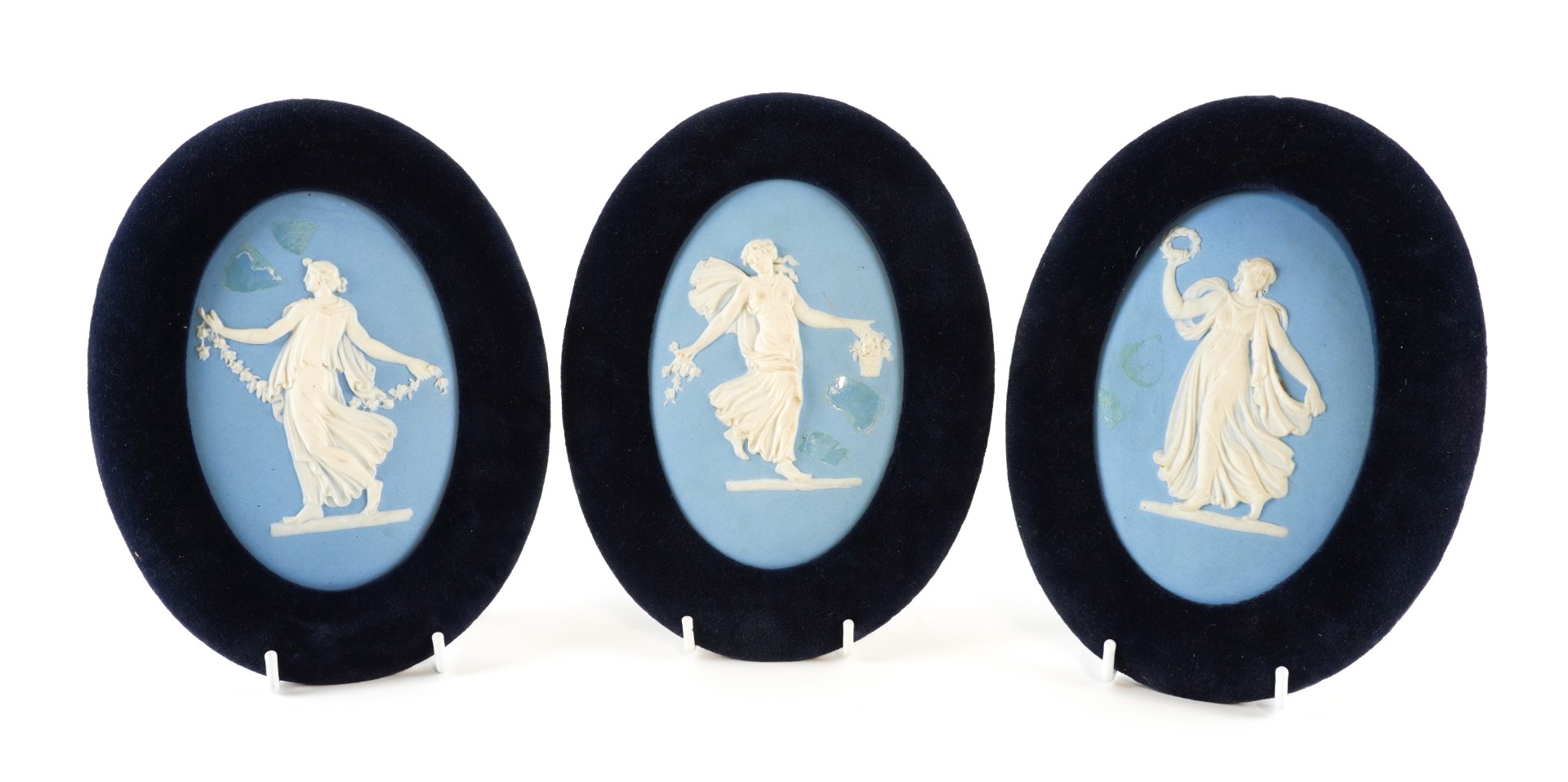 THREE WEDGWOOD SOLID LIGHT BLUE JASPER OVAL PLAQUES (3)