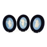 THREE WEDGWOOD SOLID LIGHT BLUE JASPER OVAL PLAQUES (3)