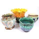 A GROUP OF FOUR MAJOLICA VASES (5)
