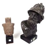 A MODERN COMPOSITE BRONZE BUST OF PERICLES AND A KHMER STYLE STONE HEAD OF A BUDDHA (2)