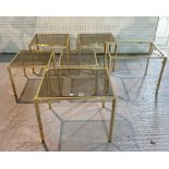 TWO PAIRS OF MODERN BRASS AND GLASS NESTS OF THREE TABLES