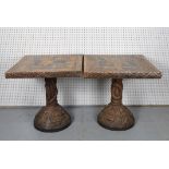 A NEAR PAIR OF TRIBAL STYLE HARDWOOD SQUARE CENTRE TABLES (2)
