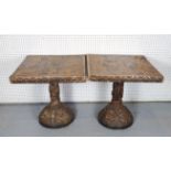 A NEAR PAIR OF TRIBAL STYLE HARDWOOD SQUARE CENTRE TABLES (2)
