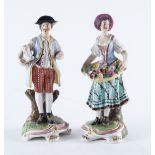 A PAIR OF STEPHENSON AND HANCOCK DERBY FIGURES OF A FRENCH SHEPHERD AND SHEPHERDESS (2)