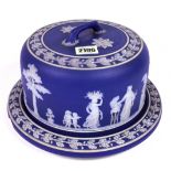 WEDGWOOD; A BLUE JASPERWARE LIDDED DISH