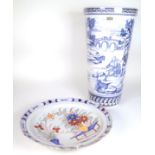 A MODERN DELFT BLUE AND WHITE STICK STAND (2)