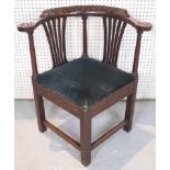 A MID 18TH CENTURY OAK CORNER CHAIR WITH DOUBLE SPLAT BACK