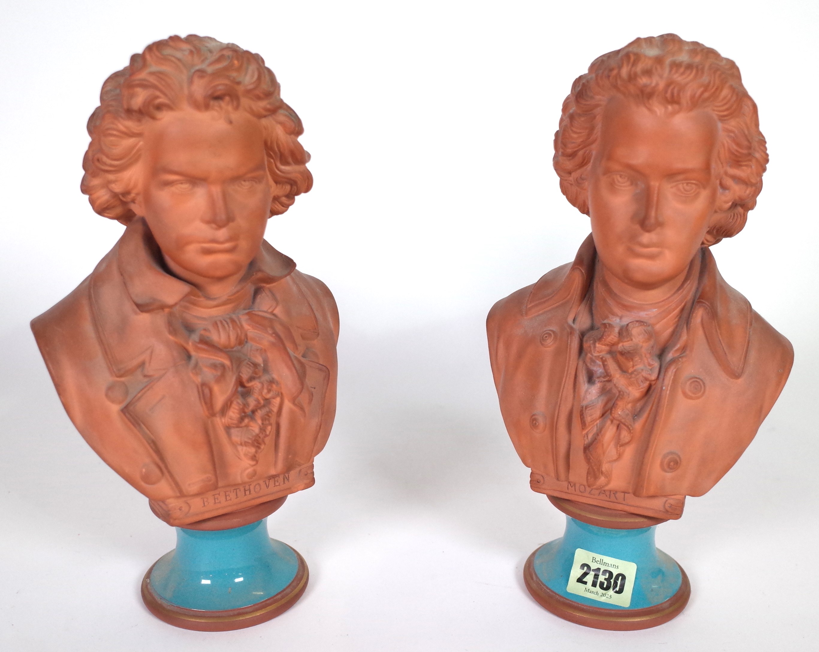 TWO TERRACOTTA BUSTS OF BEETHOVEN AND MOZART (2)