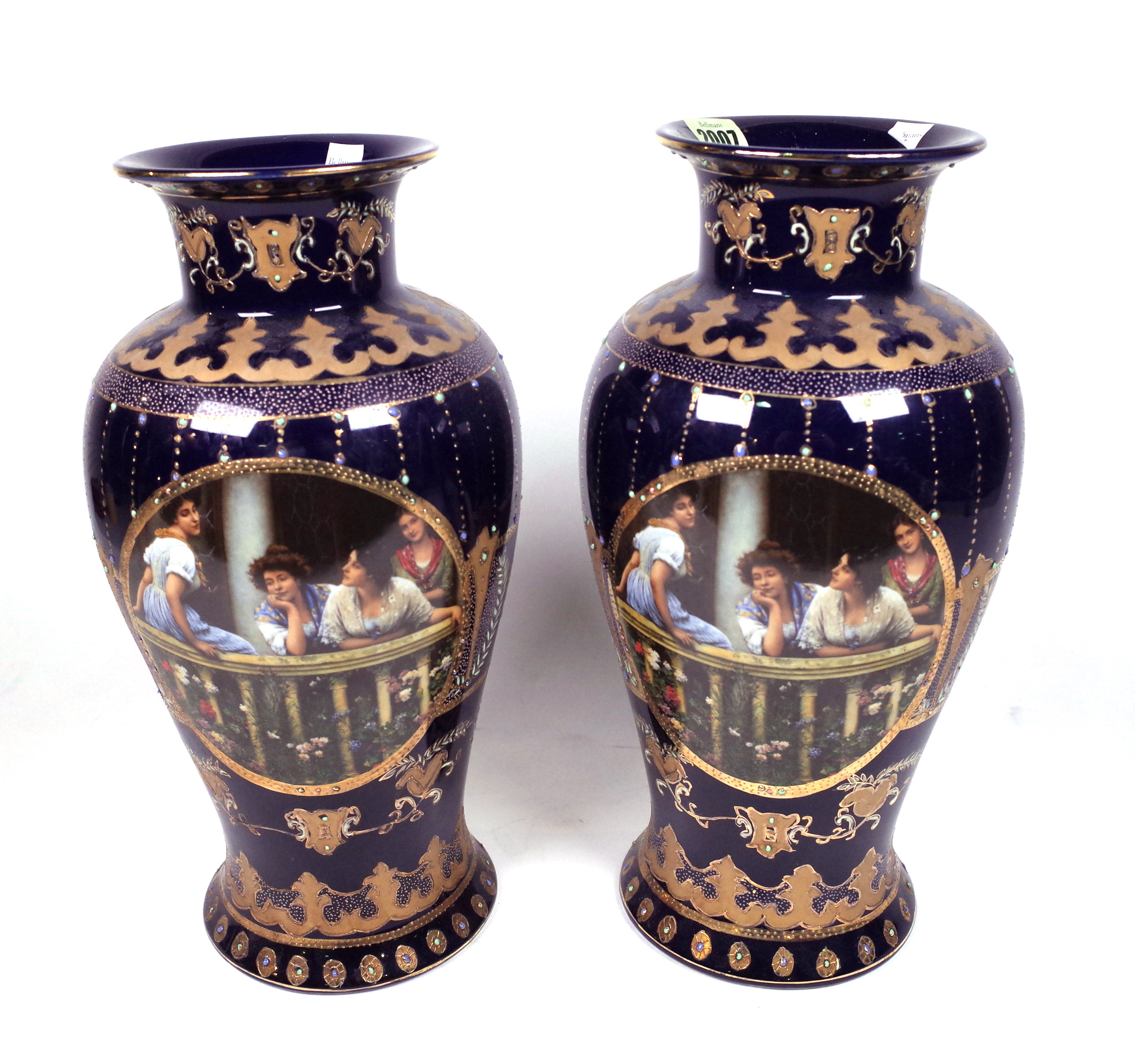 ROYAL LIMOGES, A PAIR OF BALUSTER VASES (2)