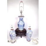A GROUP OF THREE CHINESE BLUE AND WHITE TABLE LAMPS (4)