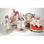A GROUP OF ASSORTED STAFFORDSHIRE CERAMIC FIGURES, (5)