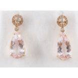 A PAIR OF MORGANITE AND DIAMOND DROP EARRINGS