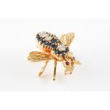 A SAPPHIRE AND DIAMOND INSECT BROOCH