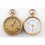 TWO GOLD CASED LADY'S FOB WATCHES (2)
