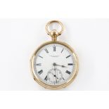 A GENTLEMAN'S 18CT GOLD CASED, KEYWIND, OPENFACED POCKET WATCH