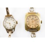 AN OMEGA 9CT GOLD CASED LADY'S WRISTWATCH AND A NIVADA LADY'S WRISTWATCH (2)