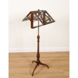 A MAHOGANY LYRE DECORATED DUET MUSIC STAND
