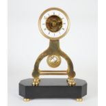 A FRENCH BRASS AND MARBLE SKELETON CLOCK