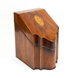 A GEORGE III INLAID MAHOGANY SLOPE TOP KNIFE BOX