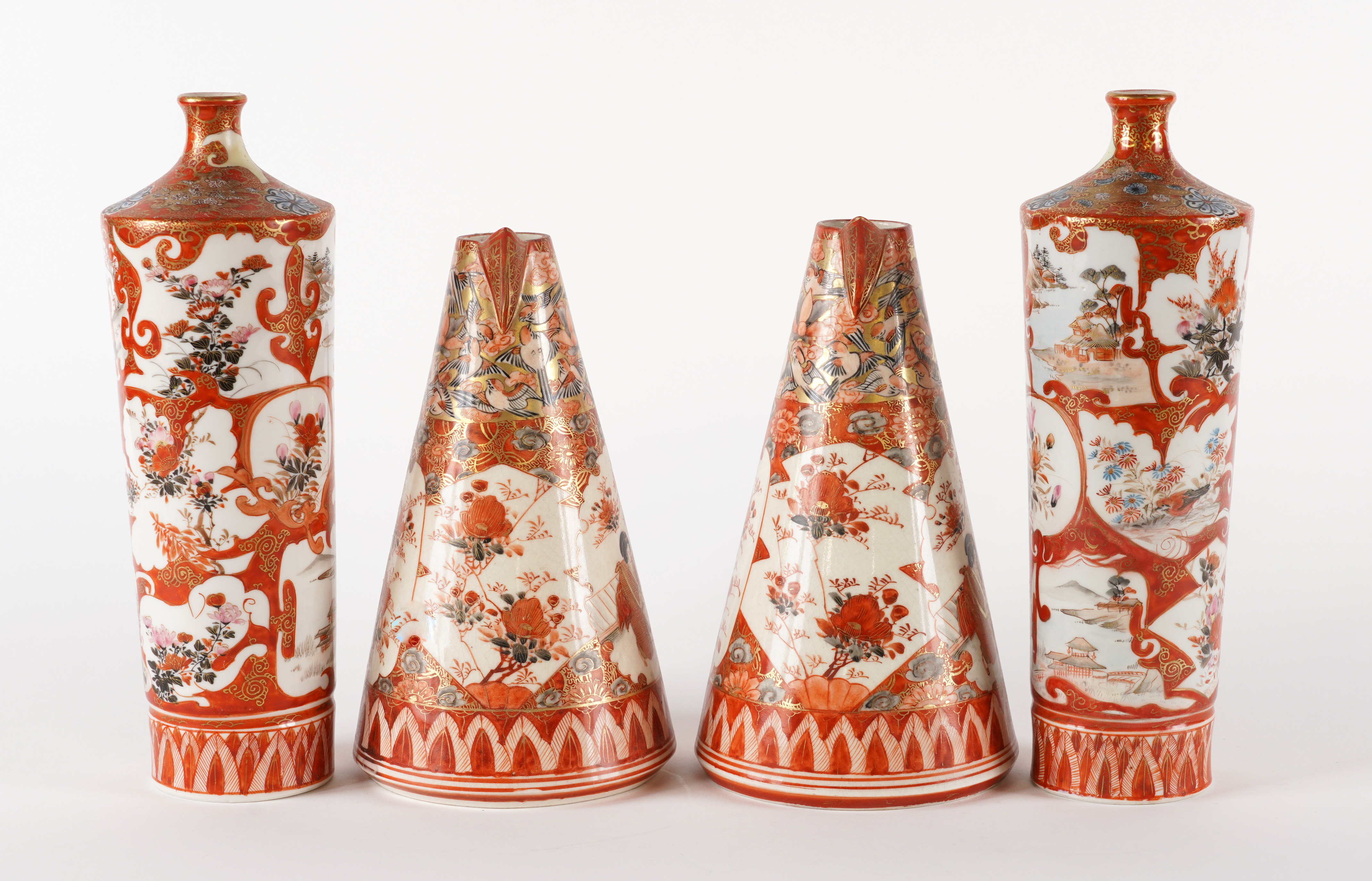 A PAIR OF JAPANESE KUTANI CONICAL JUGS AND A PAIR OF TAPERED CYLINDRICAL VASES (4) - Image 4 of 5