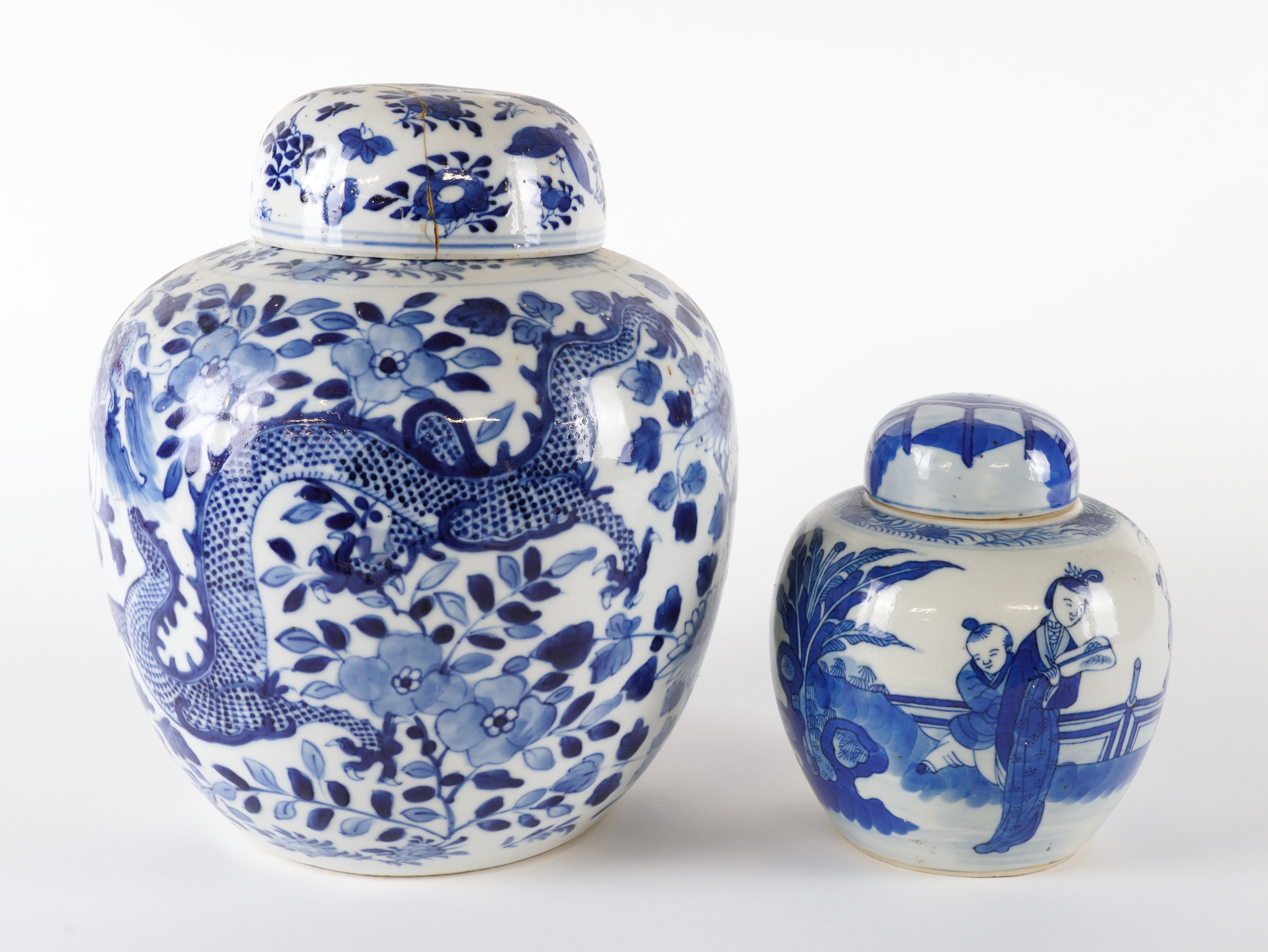 A CHINESE BLUE AND WHITE JAR AND COVER
