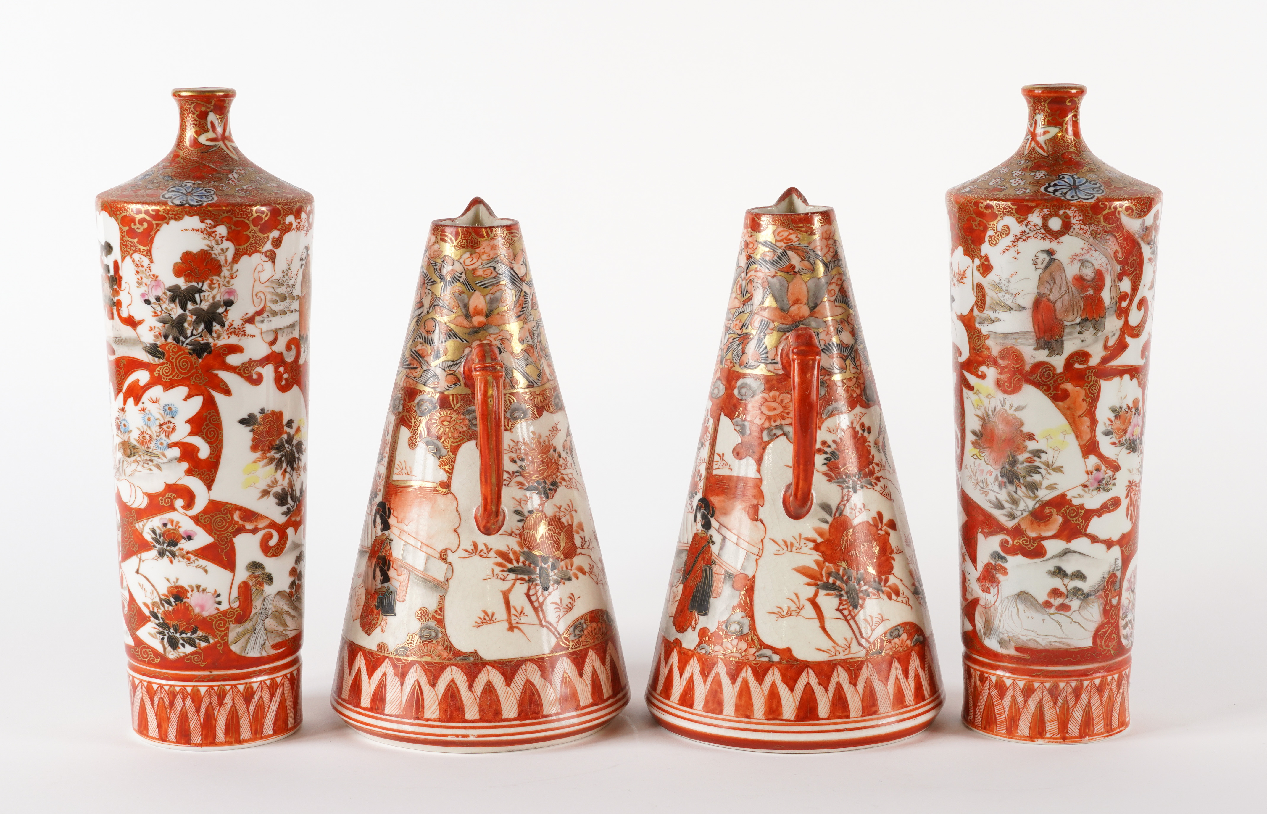 A PAIR OF JAPANESE KUTANI CONICAL JUGS AND A PAIR OF TAPERED CYLINDRICAL VASES (4) - Image 2 of 5