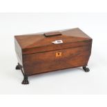 A REGENCY ROSEWOOD SARCOPHAGUS TEA CADDY