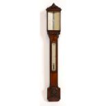 A VICTORIAN WALNUT STICK BAROMETER