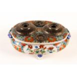 A CHINESE POLYCHROME ENAMELLED PORCELAIN INKSTAND
