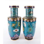 A PAIR OF LARGE CHINESE CLOISONNE ROULEAU VASES (2)