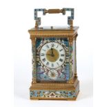 A FRENCH GILTBRASS CLOISONNE DECORATED ANGLAISE RICHE CASED PETITE SONNERIE CARRIAGE CLOCK