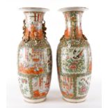 A PAIR OF TALL CANTON FAMILLE-ROSE BALUSTER VASES (2)