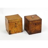 AN EARLY 19TH CENTURY POLLARD OAK CUBE TEA CADDY (2)