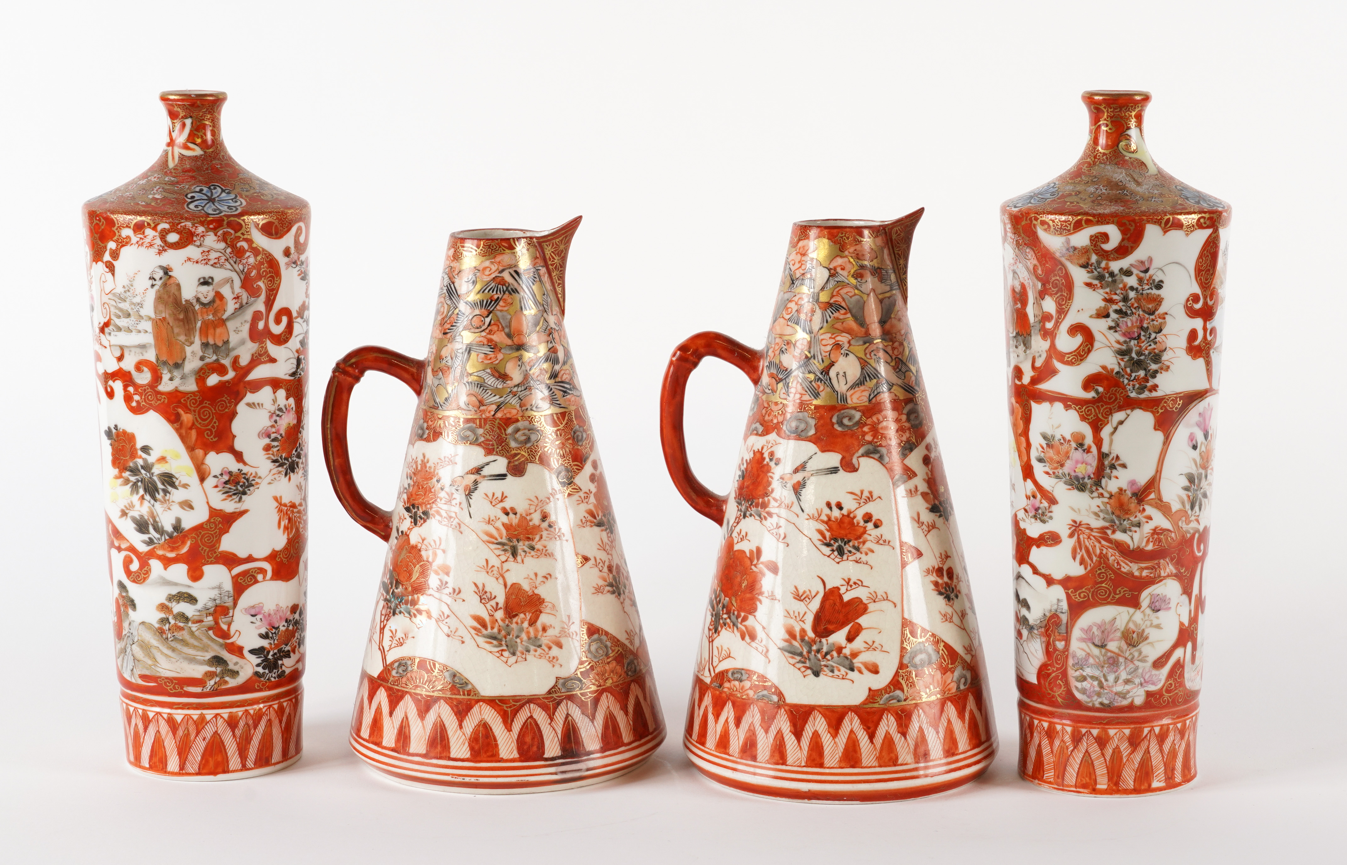 A PAIR OF JAPANESE KUTANI CONICAL JUGS AND A PAIR OF TAPERED CYLINDRICAL VASES (4) - Image 3 of 5
