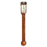 A GEORGE III MAHOGANY AND CHEQUER OUTLINED STICK BAROMETER