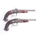 A PAIR OF PERCUSSION PISTOLS BY BRUNEEL OF LYON (2)