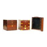 TWO BRASS-MOUNTED MAHOGANY CHRONOMETER BOXES AND A MAHOGANY CARRIAGE CLOCK CASE (3)